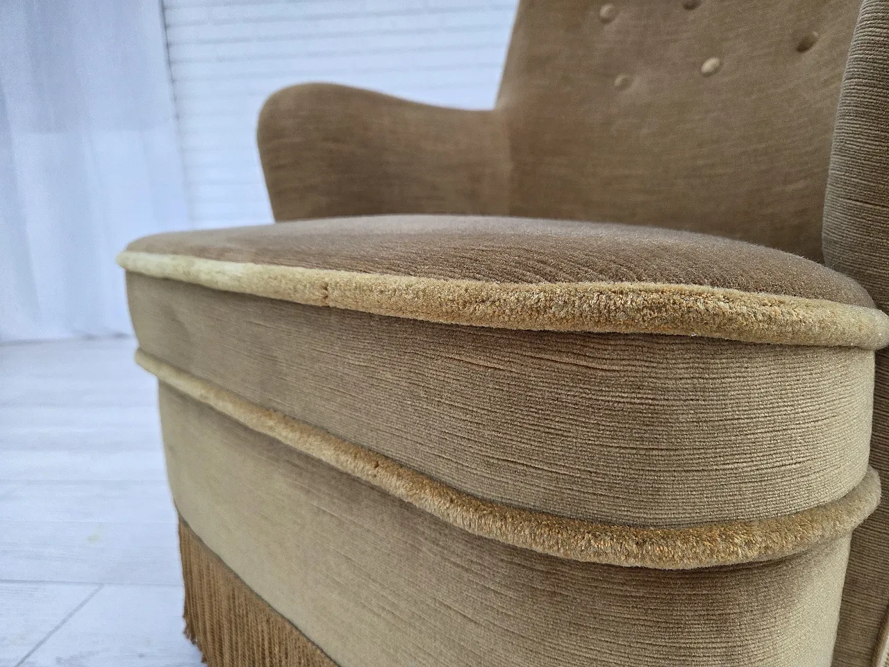 Danish armchair, light green velour, 1970s 14