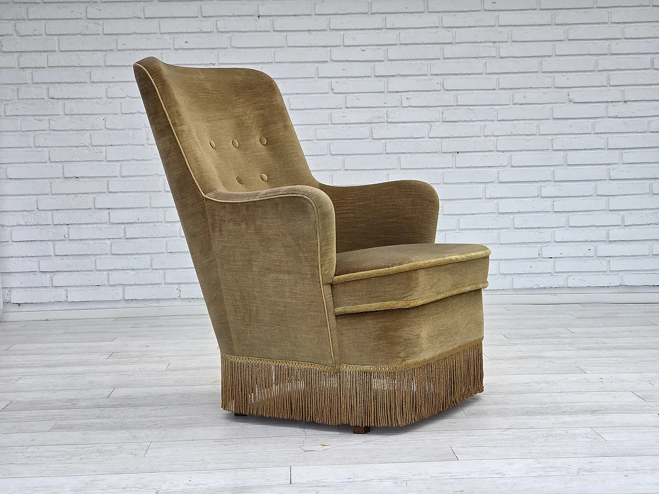 Danish armchair, light green velour, 1970s 16