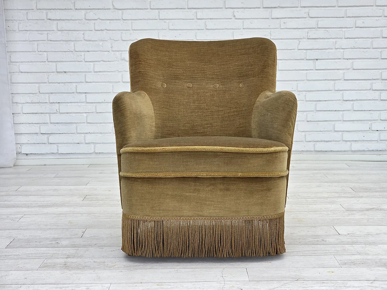 Danish lounge chair, light green velour, 1970s 1