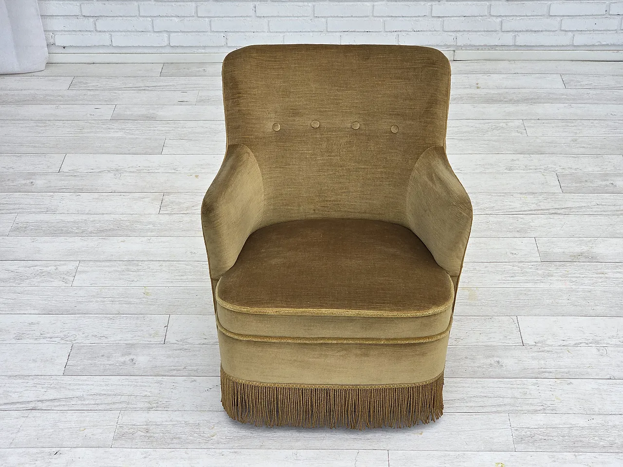 Danish lounge chair, light green velour, 1970s 2