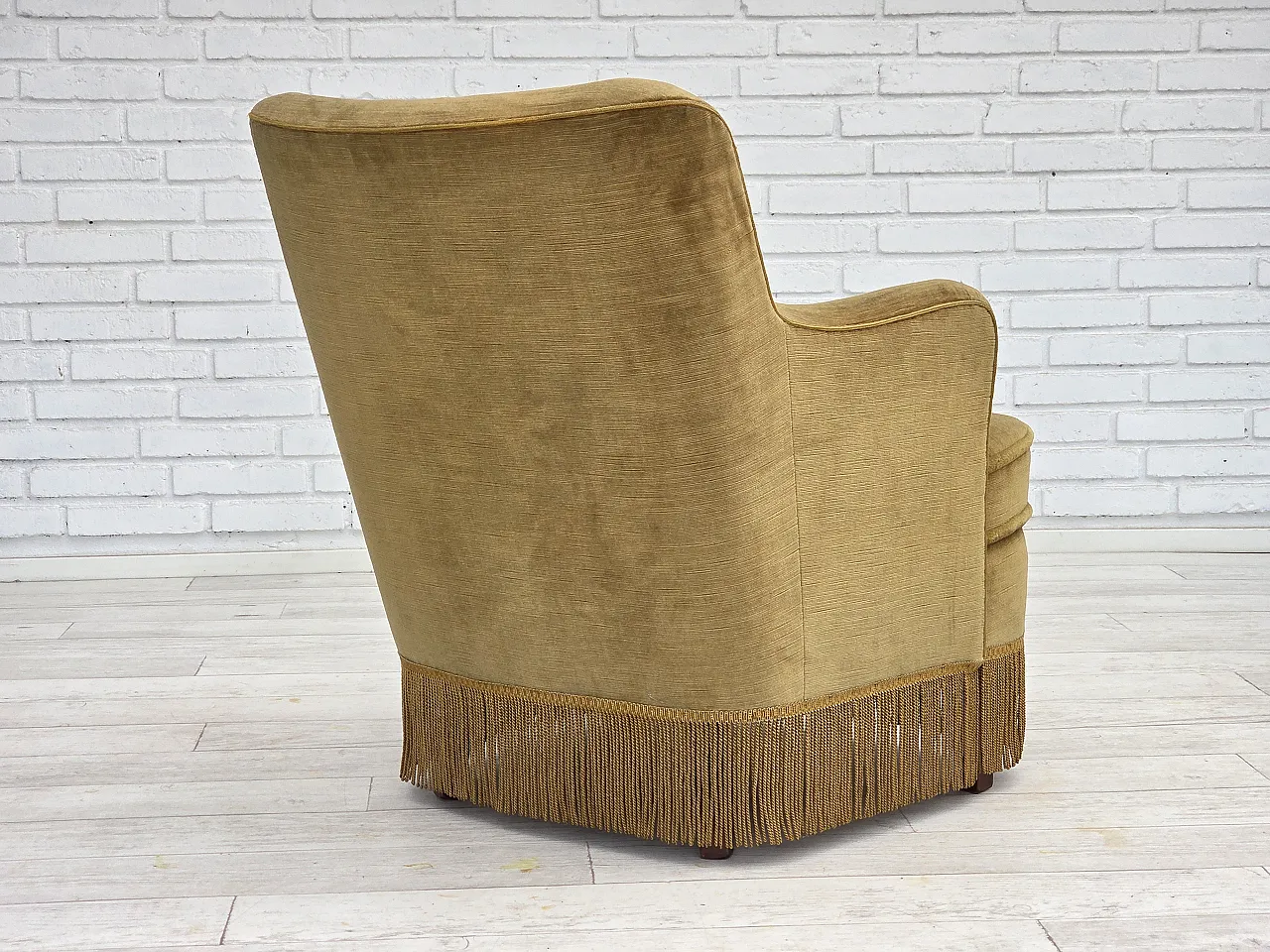 Danish lounge chair, light green velour, 1970s 3