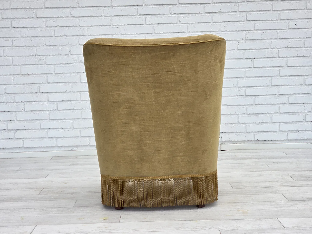 Danish lounge chair, light green velour, 1970s 4