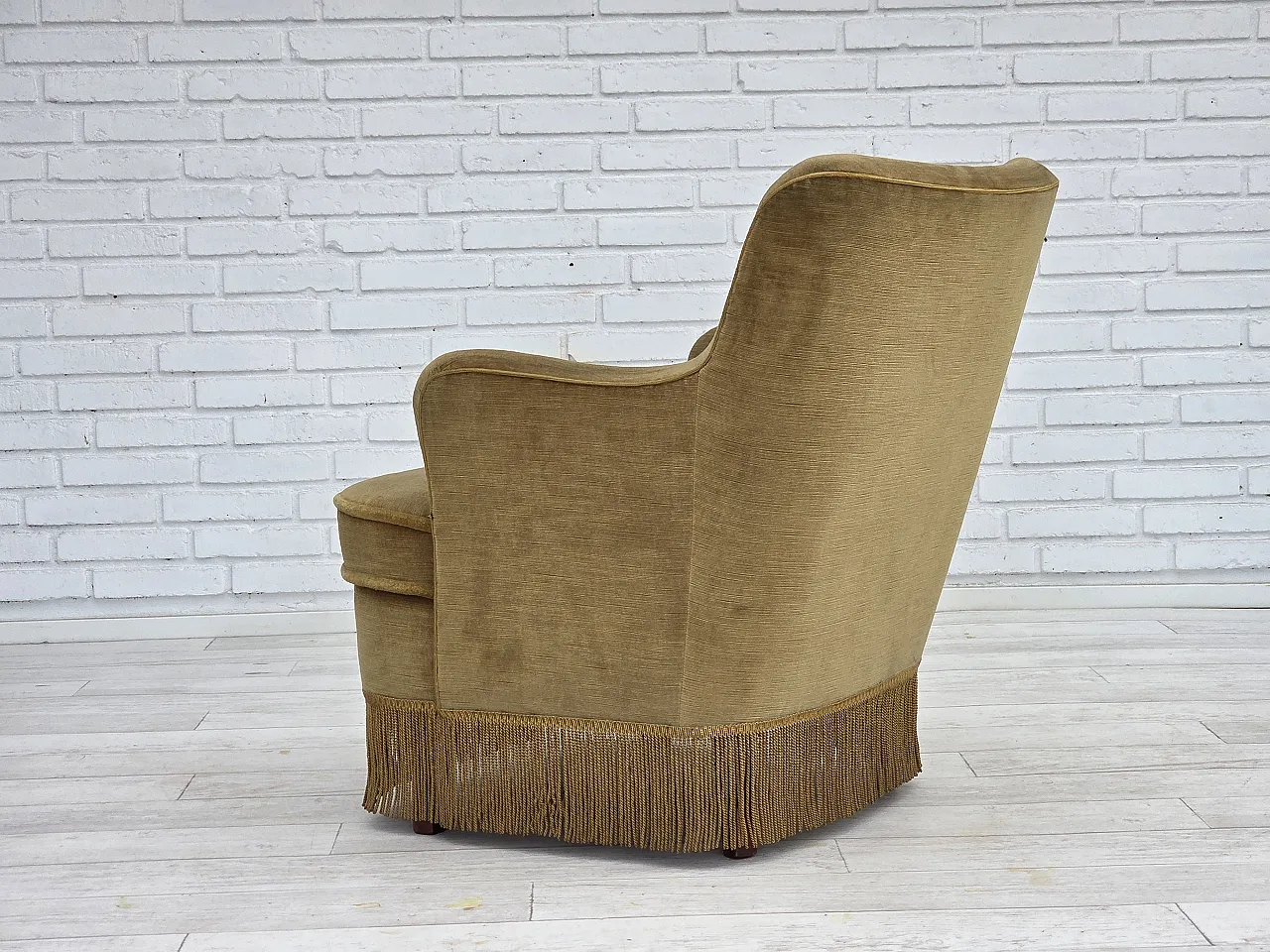 Danish lounge chair, light green velour, 1970s 5