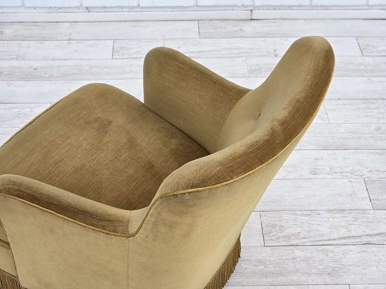 Danish lounge chair, light green velour, 1970s 6