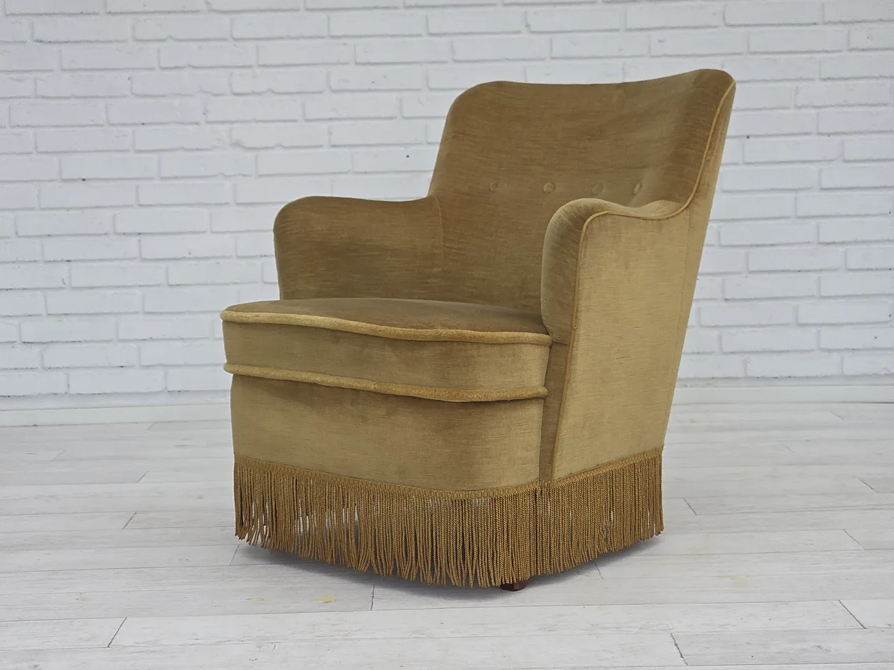 Danish lounge chair, light green velour, 1970s 9