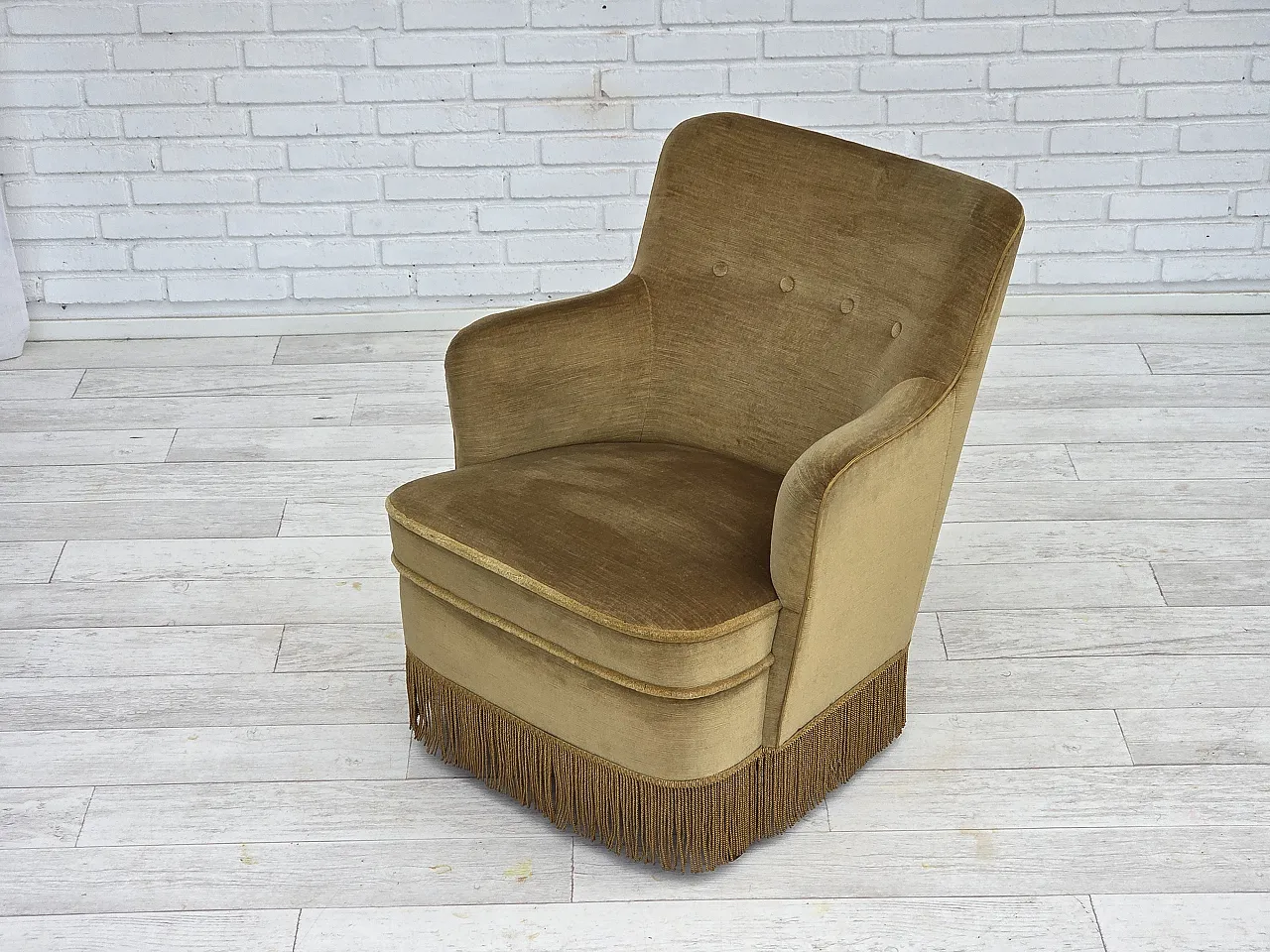 Danish lounge chair, light green velour, 1970s 10