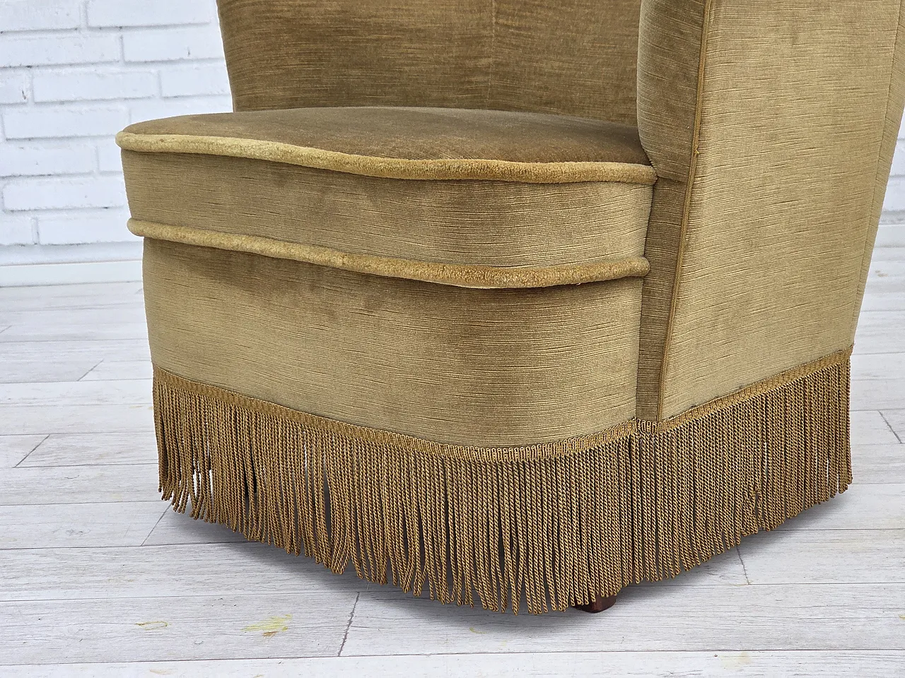 Danish lounge chair, light green velour, 1970s 11