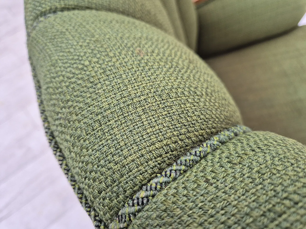 Danish artdeco armchair, green wool, beech wood, 1950s 3