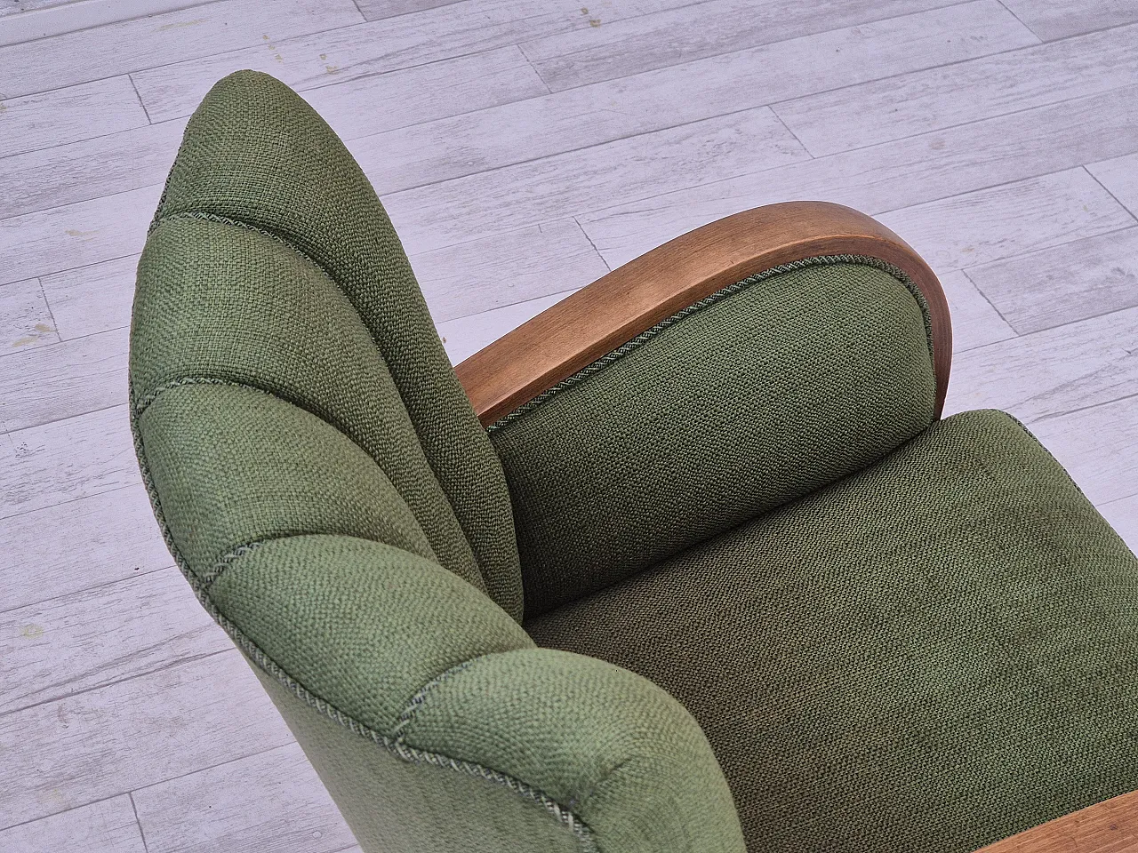 Danish artdeco armchair, green wool, beech wood, 1950s 7