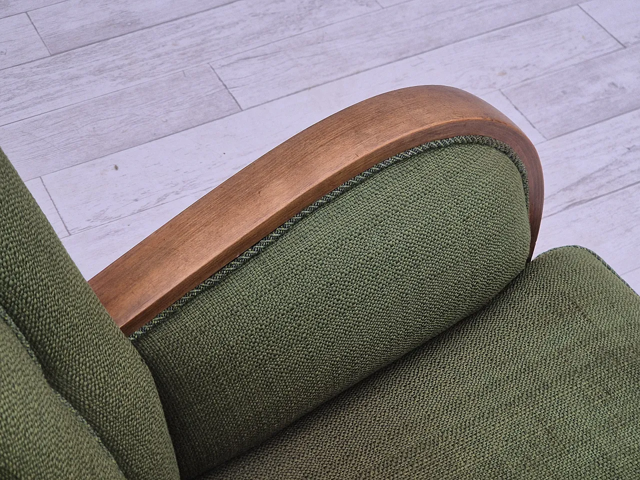 Danish artdeco armchair, green wool, beech wood, 1950s 8