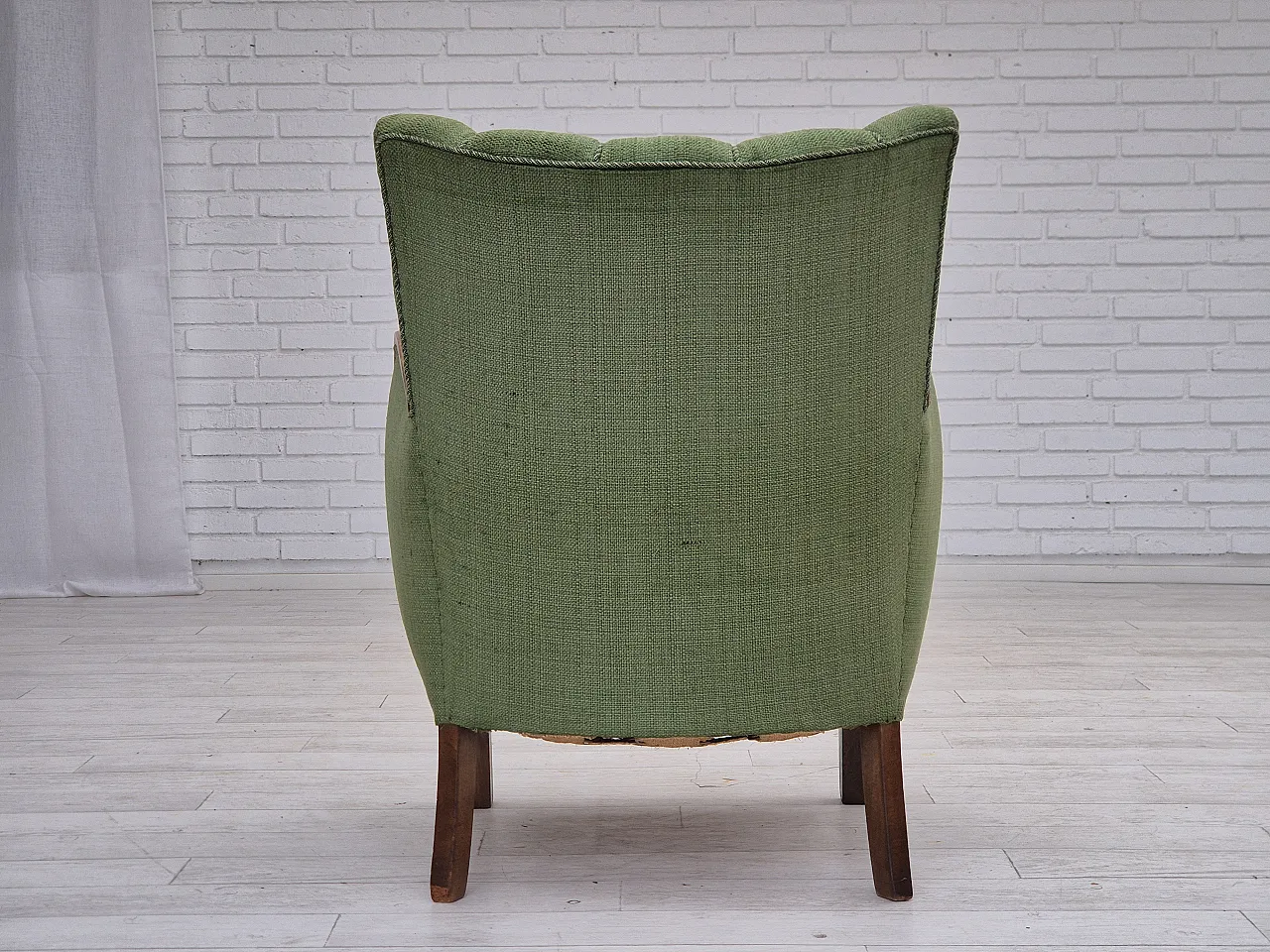 Danish artdeco armchair, green wool, beech wood, 1950s 10
