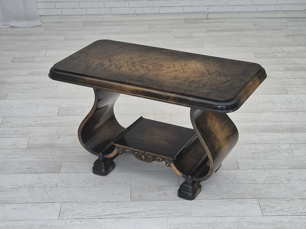 Danish Art Deco coffee table with shelf, ash wood. 1950s 9