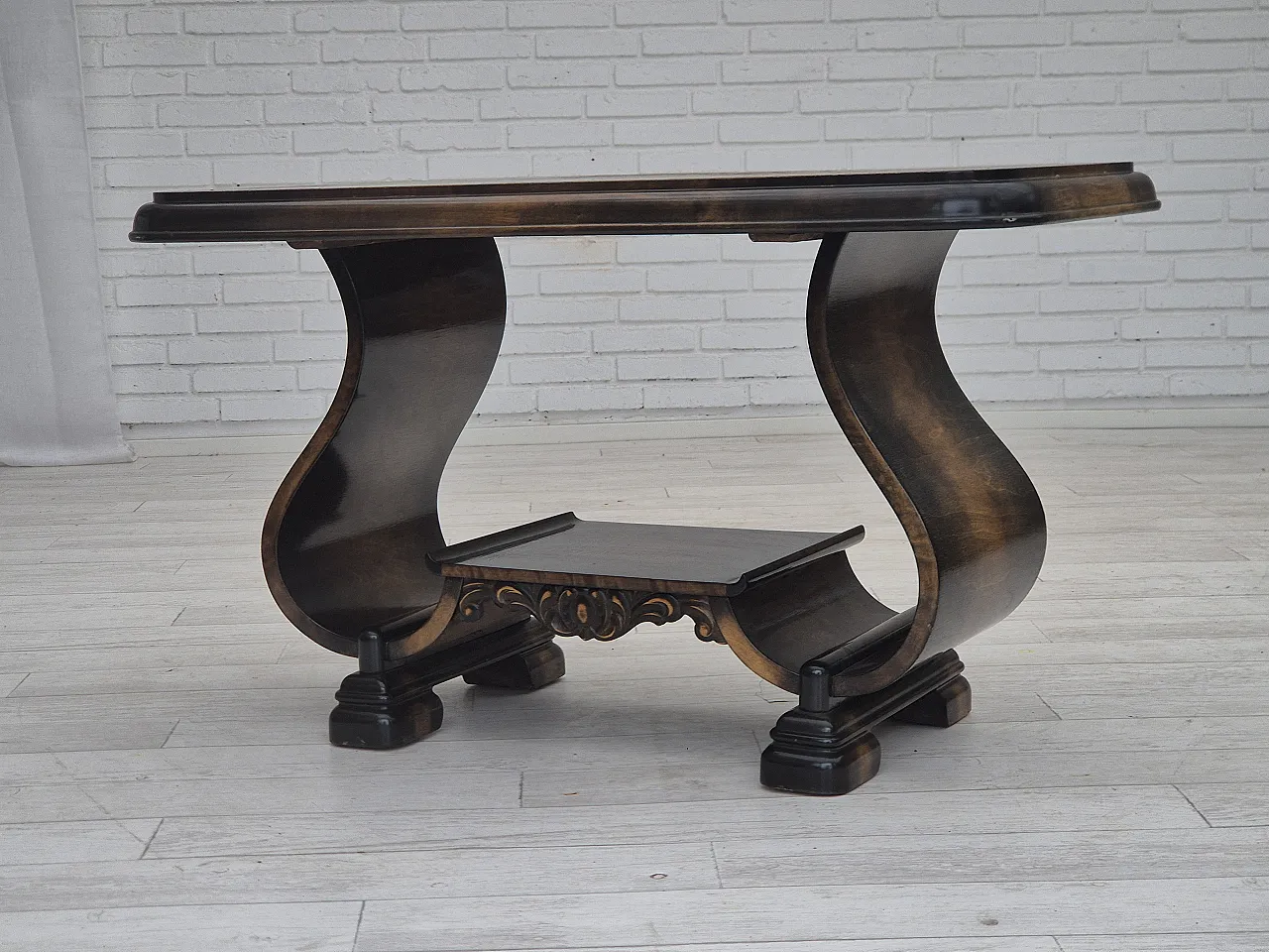 Danish Art Deco coffee table with shelf, ash wood. 1950s 10