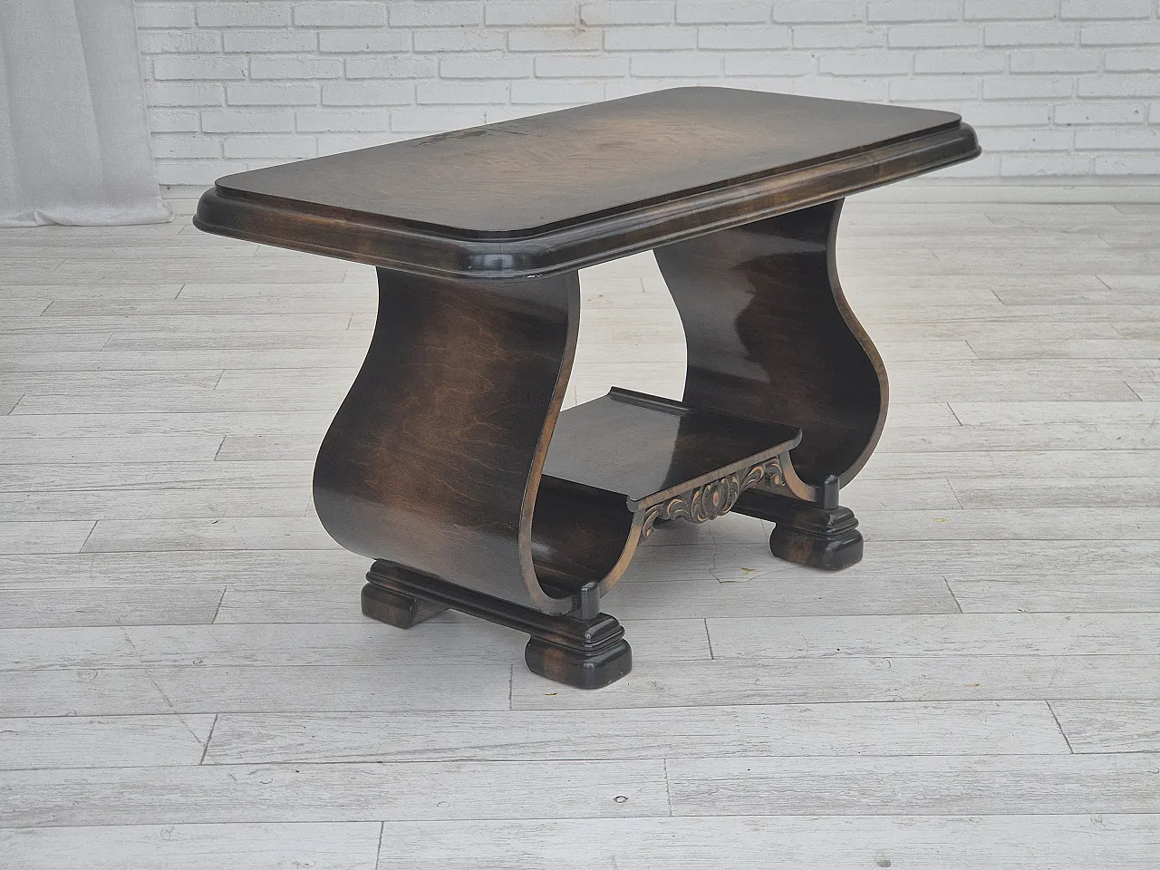 Danish Art Deco coffee table with shelf, ash wood. 1950s 12