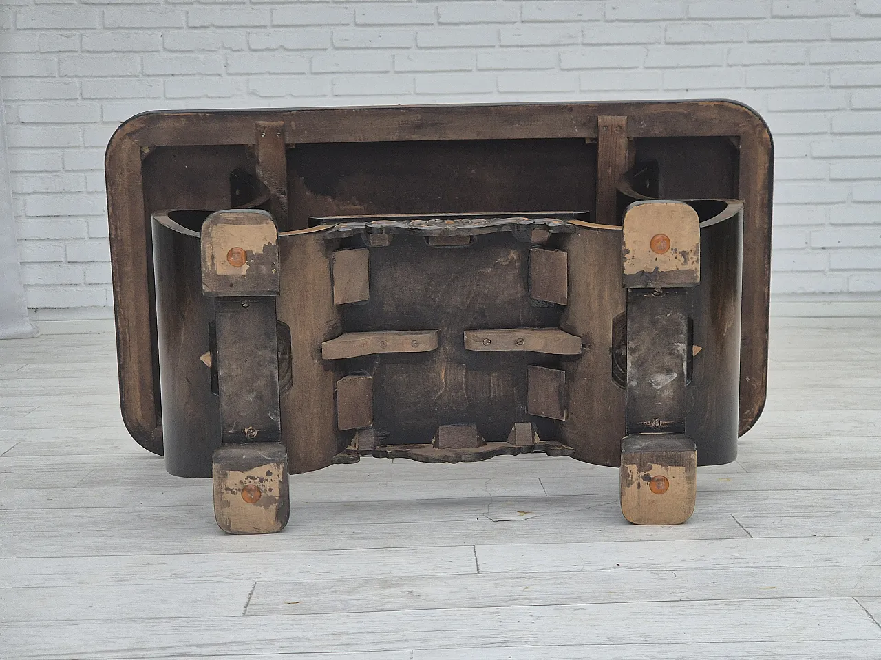 Danish Art Deco coffee table with shelf, ash wood. 1950s 13
