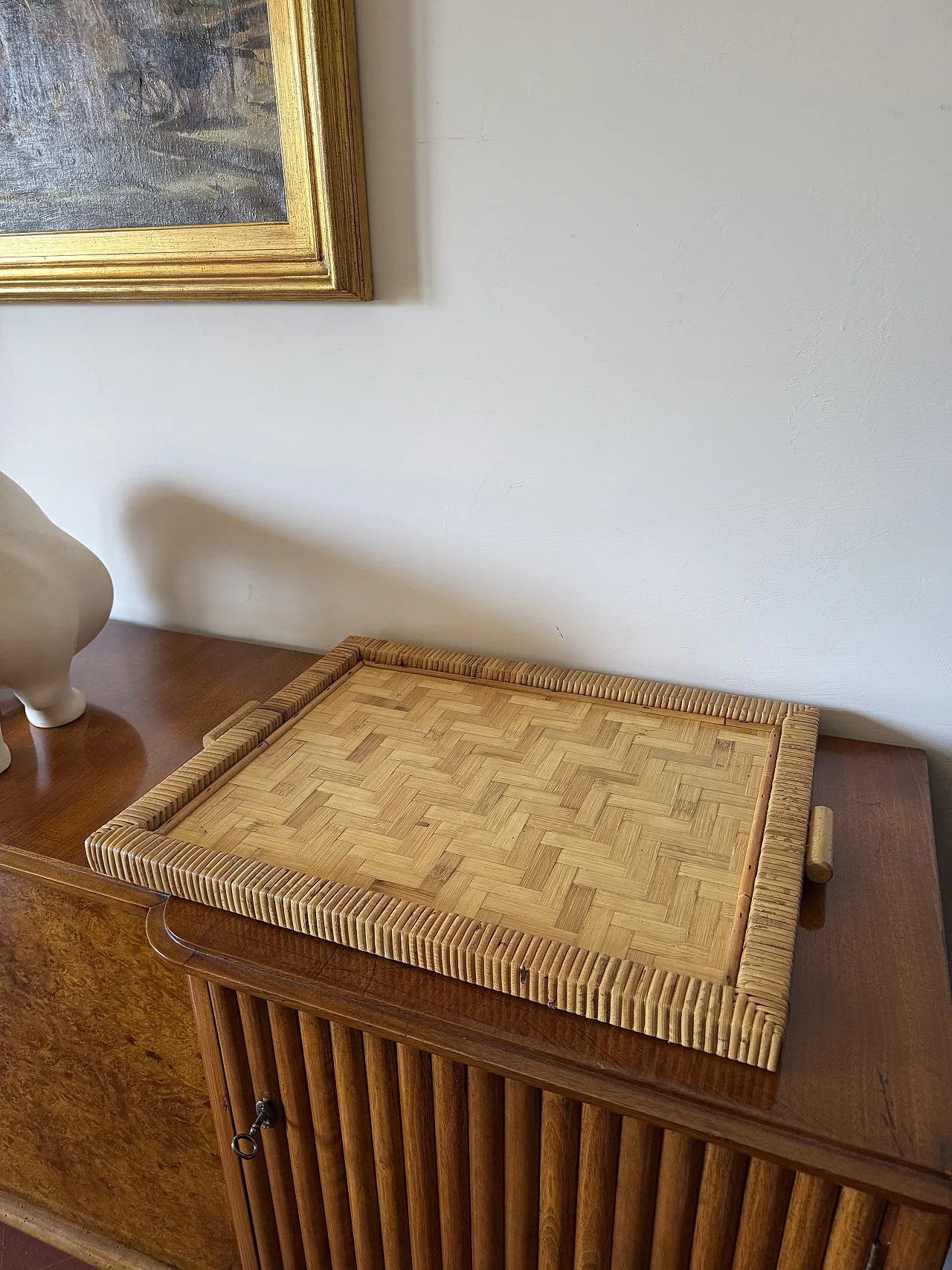 Hollywood Regency Bamboo and Wicker Tray, Italy 1970s 2