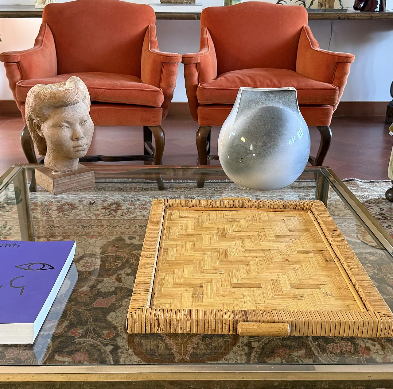 Hollywood Regency Bamboo and Wicker Tray, Italy 1970s 3