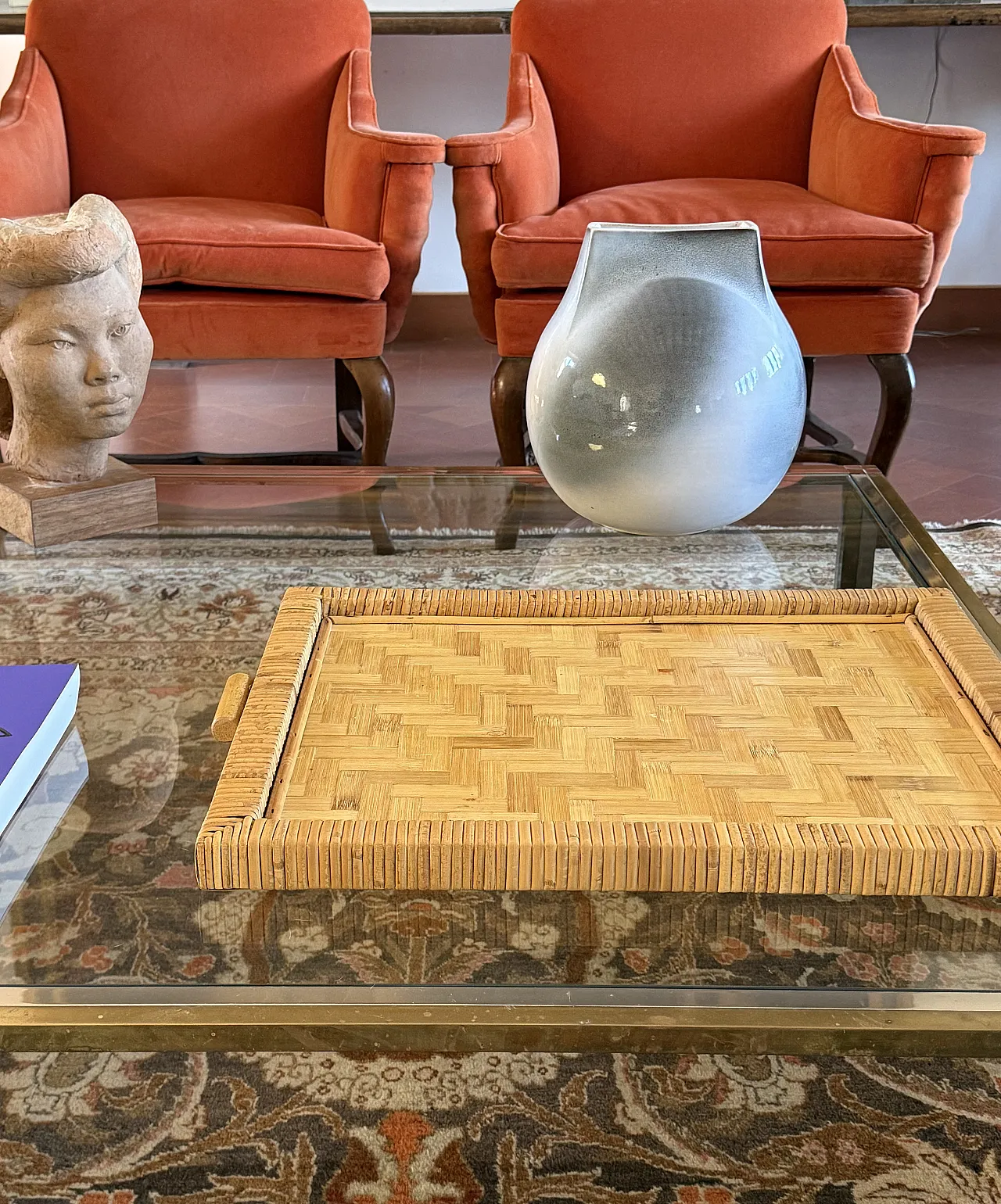 Hollywood Regency Bamboo and Wicker Tray, Italy 1970s 4