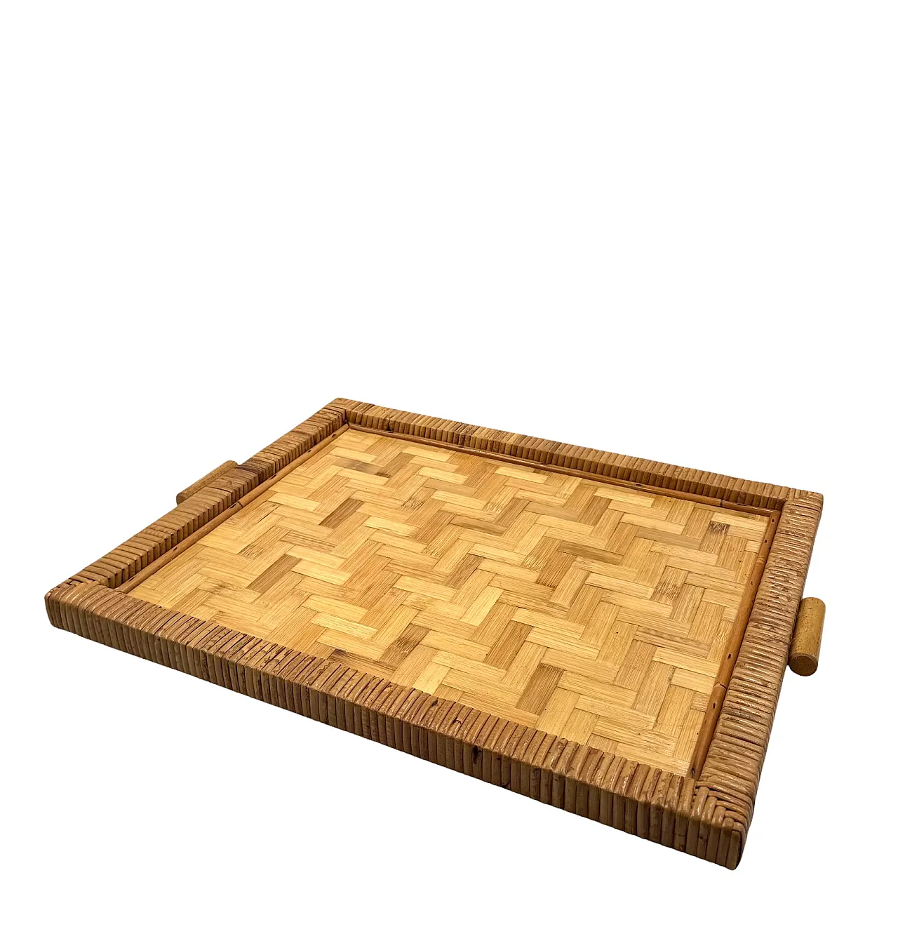 Hollywood Regency Bamboo and Wicker Tray, Italy 1970s 5