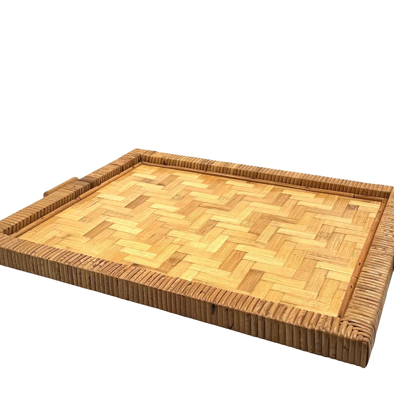 Hollywood Regency Bamboo and Wicker Tray, Italy 1970s 7