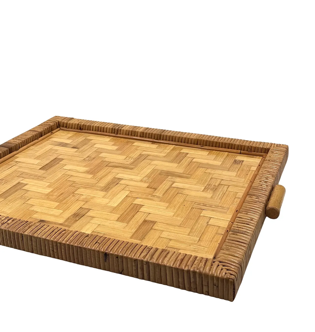 Hollywood Regency Bamboo and Wicker Tray, Italy 1970s 8