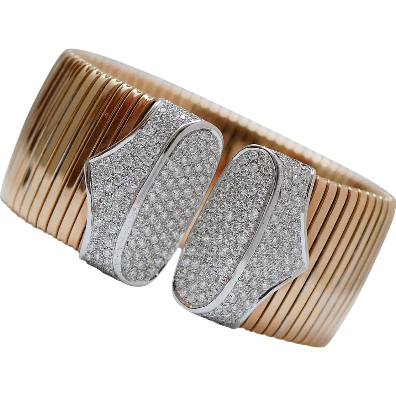 Bracciale TuboGas in oro bianco e rosa con diamanti, anni '70 7