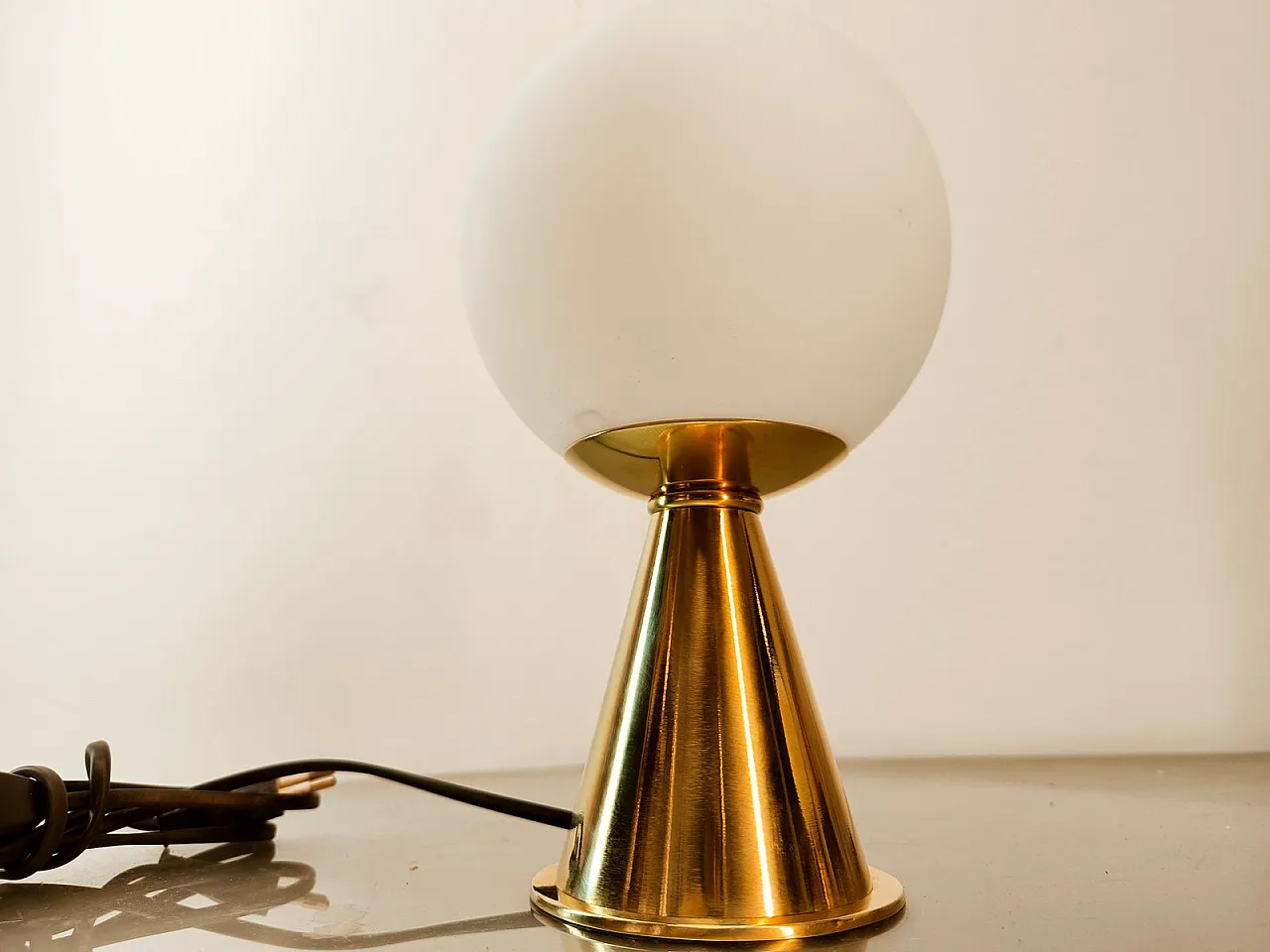 Brass table lamp with white sphere, 1970s 2