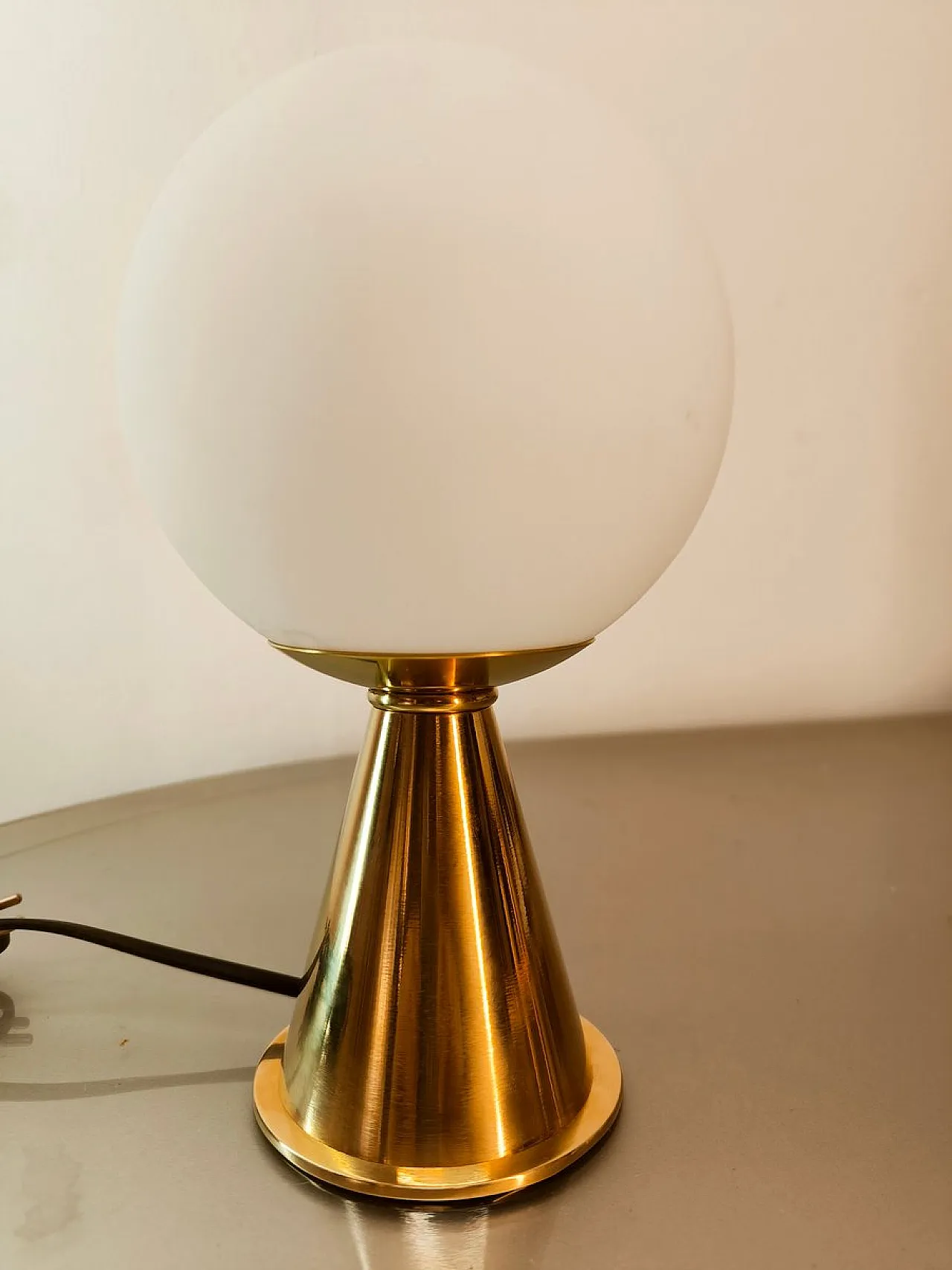 Brass table lamp with white sphere, 1970s 3