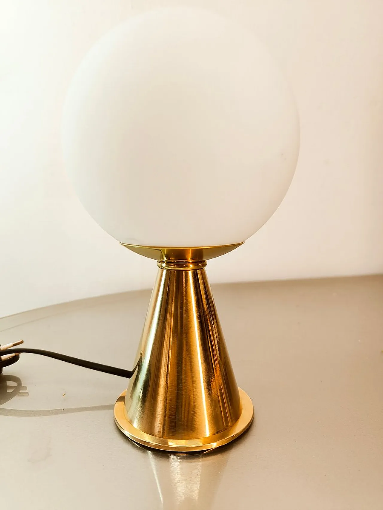 Brass table lamp with white sphere, 1970s 4