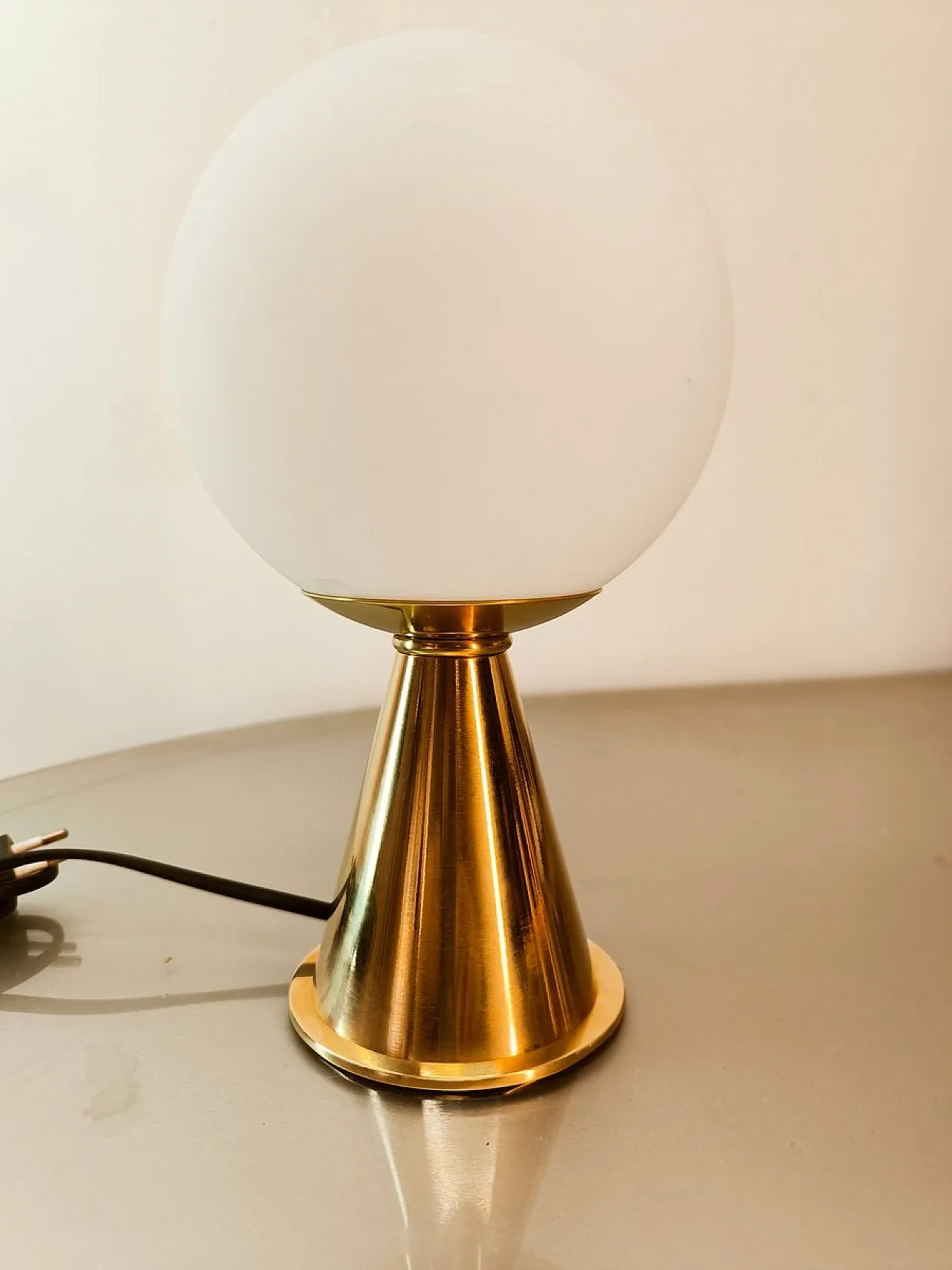 Brass table lamp with white sphere, 1970s 5