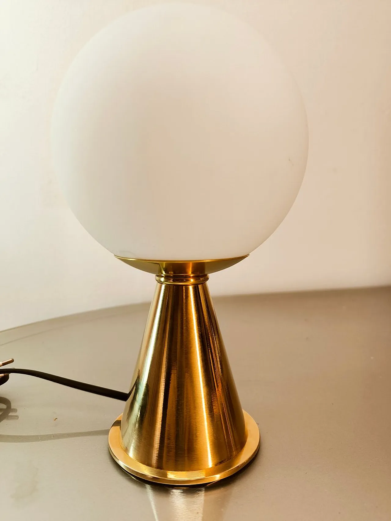 Brass table lamp with white sphere, 1970s 7