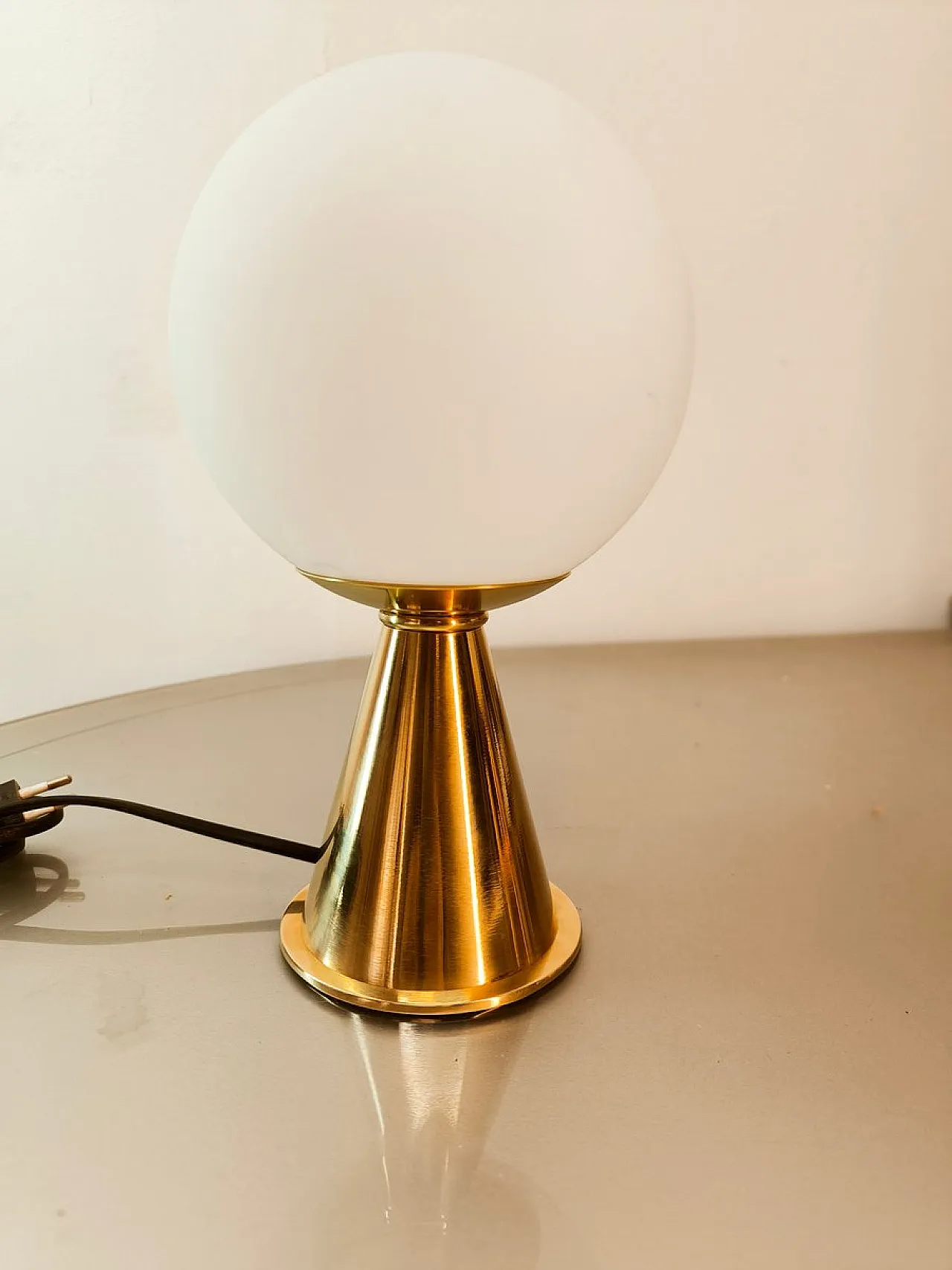 Brass table lamp with white sphere, 1970s 8