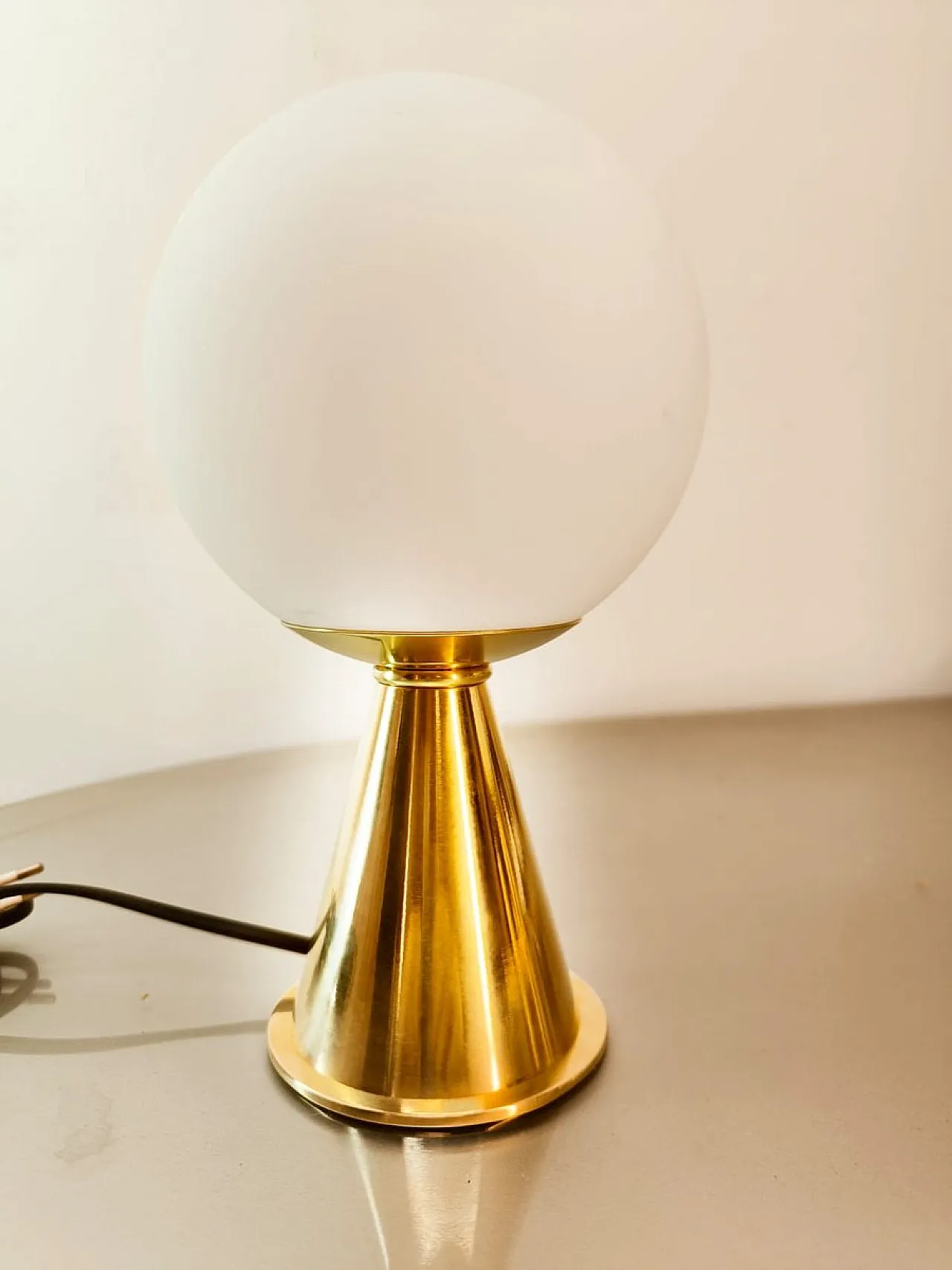 Brass table lamp with white sphere, 1970s 9