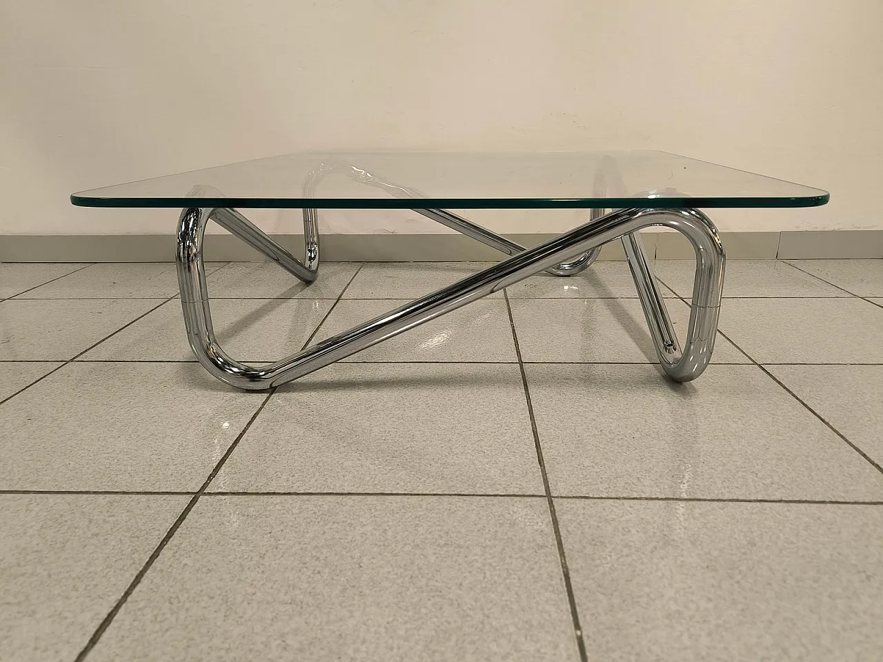 Space Age square chromed tubular coffee table, 1970s 1