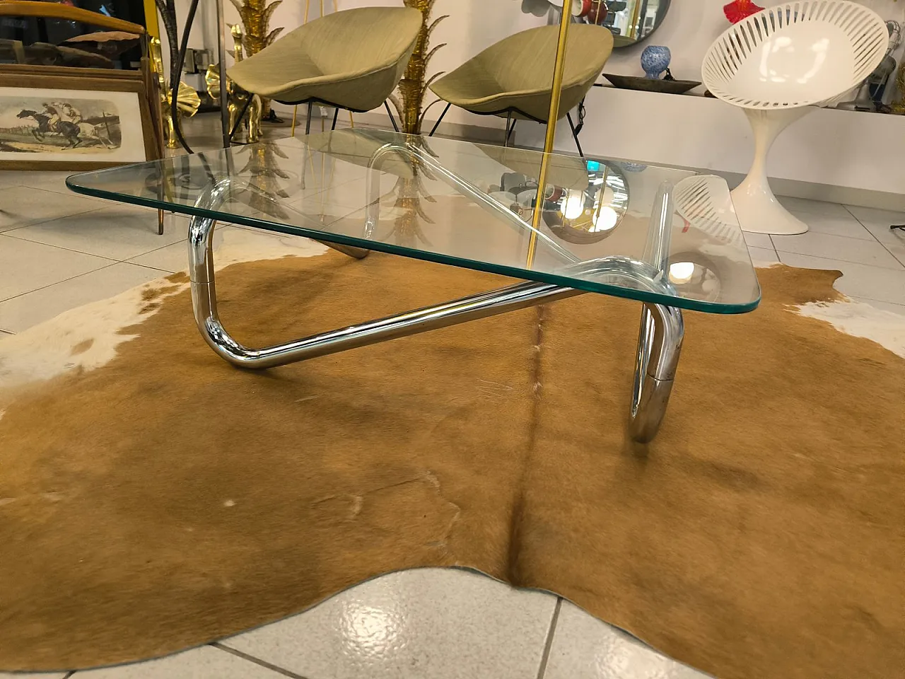 Space Age square chromed tubular coffee table, 1970s 2