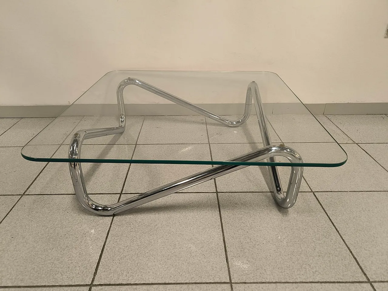 Space Age square chromed tubular coffee table, 1970s 3