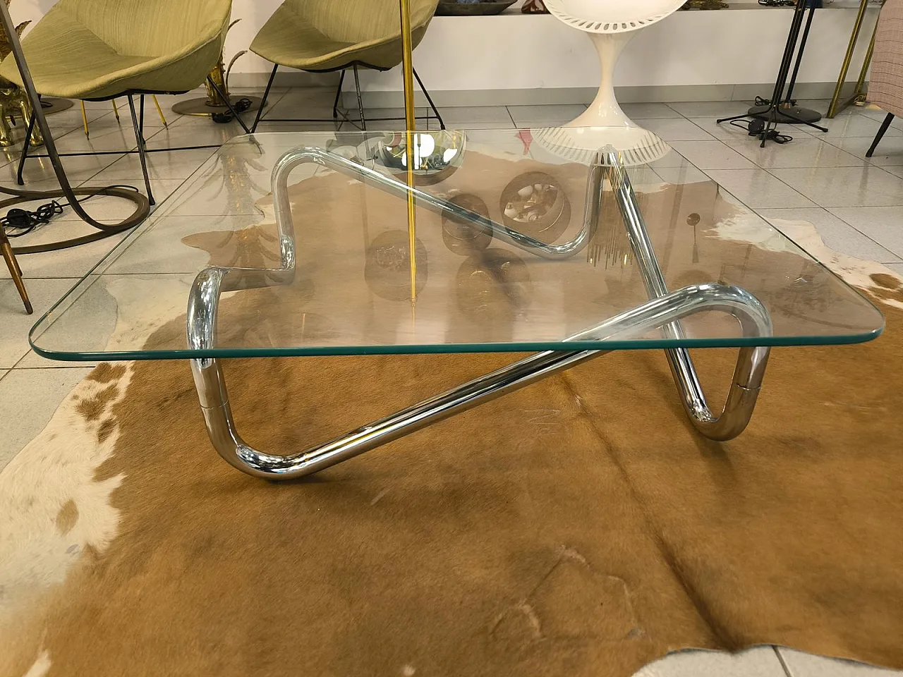Space Age square chromed tubular coffee table, 1970s 4