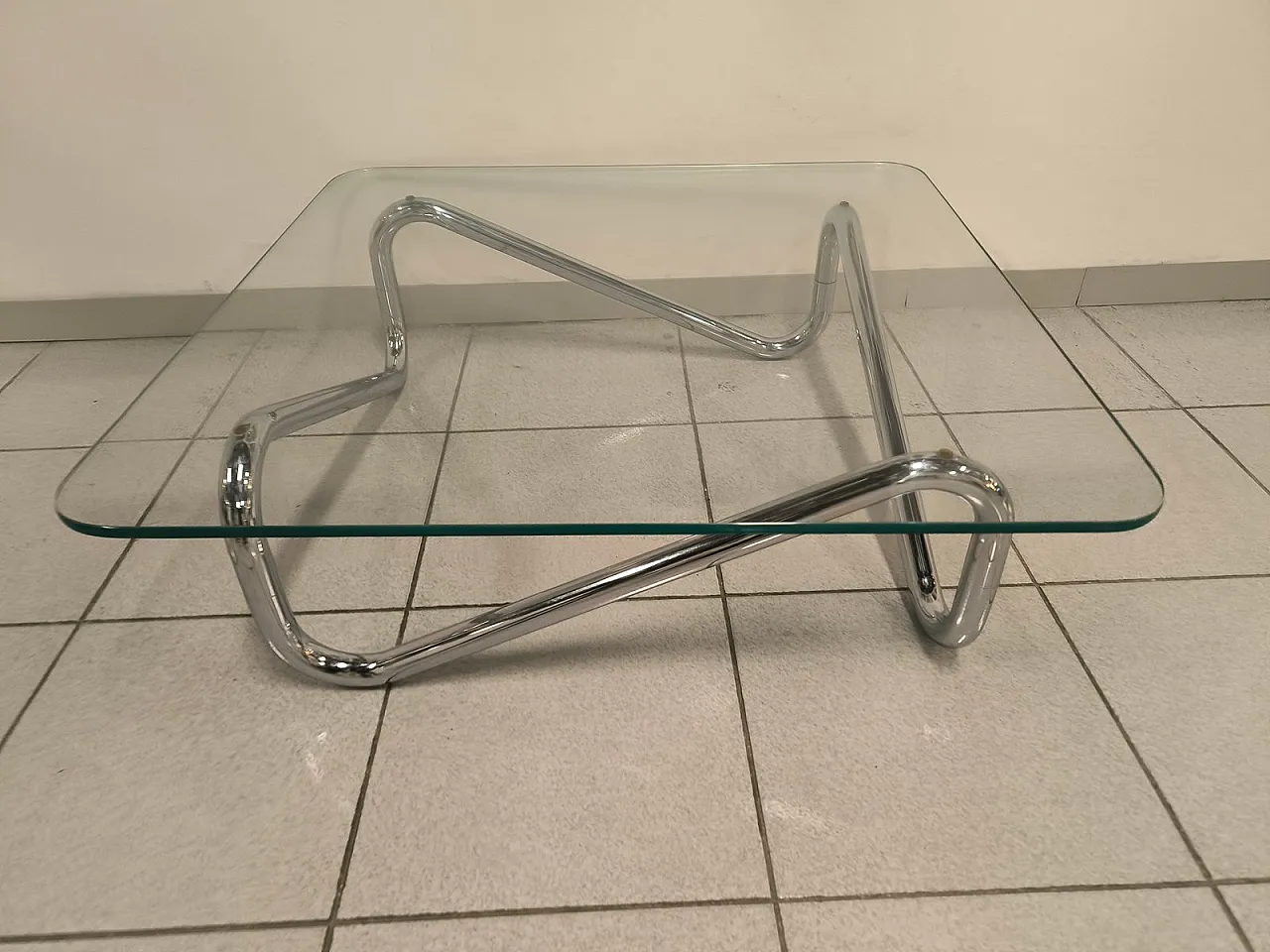 Space Age square chromed tubular coffee table, 1970s 5