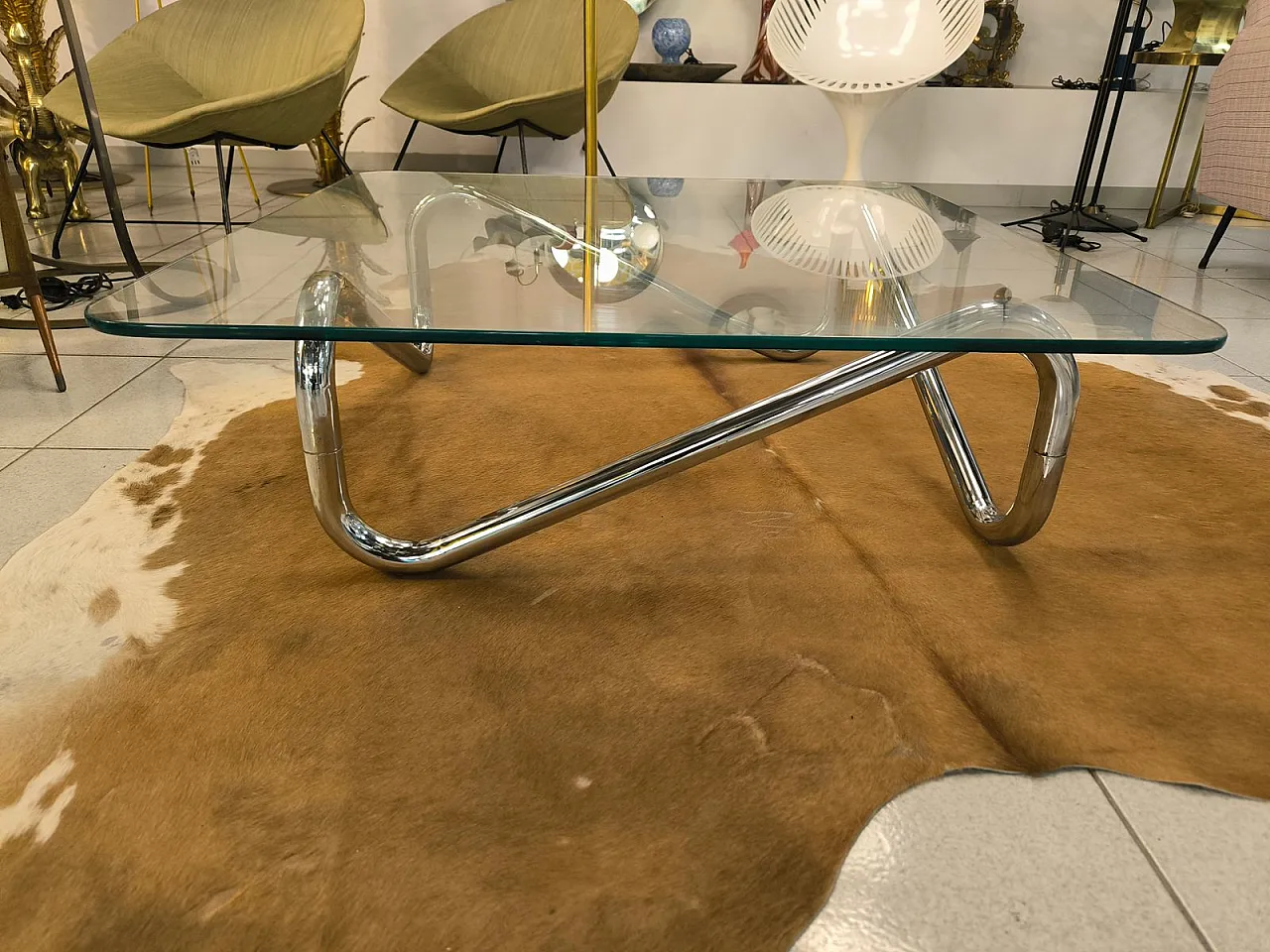 Space Age square chromed tubular coffee table, 1970s 7