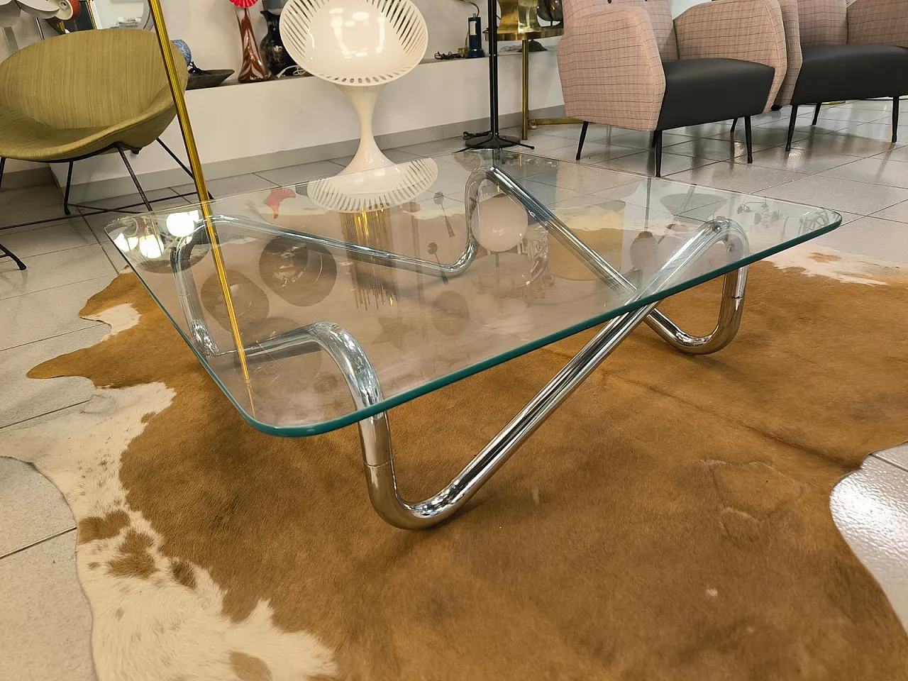 Space Age square chromed tubular coffee table, 1970s 8