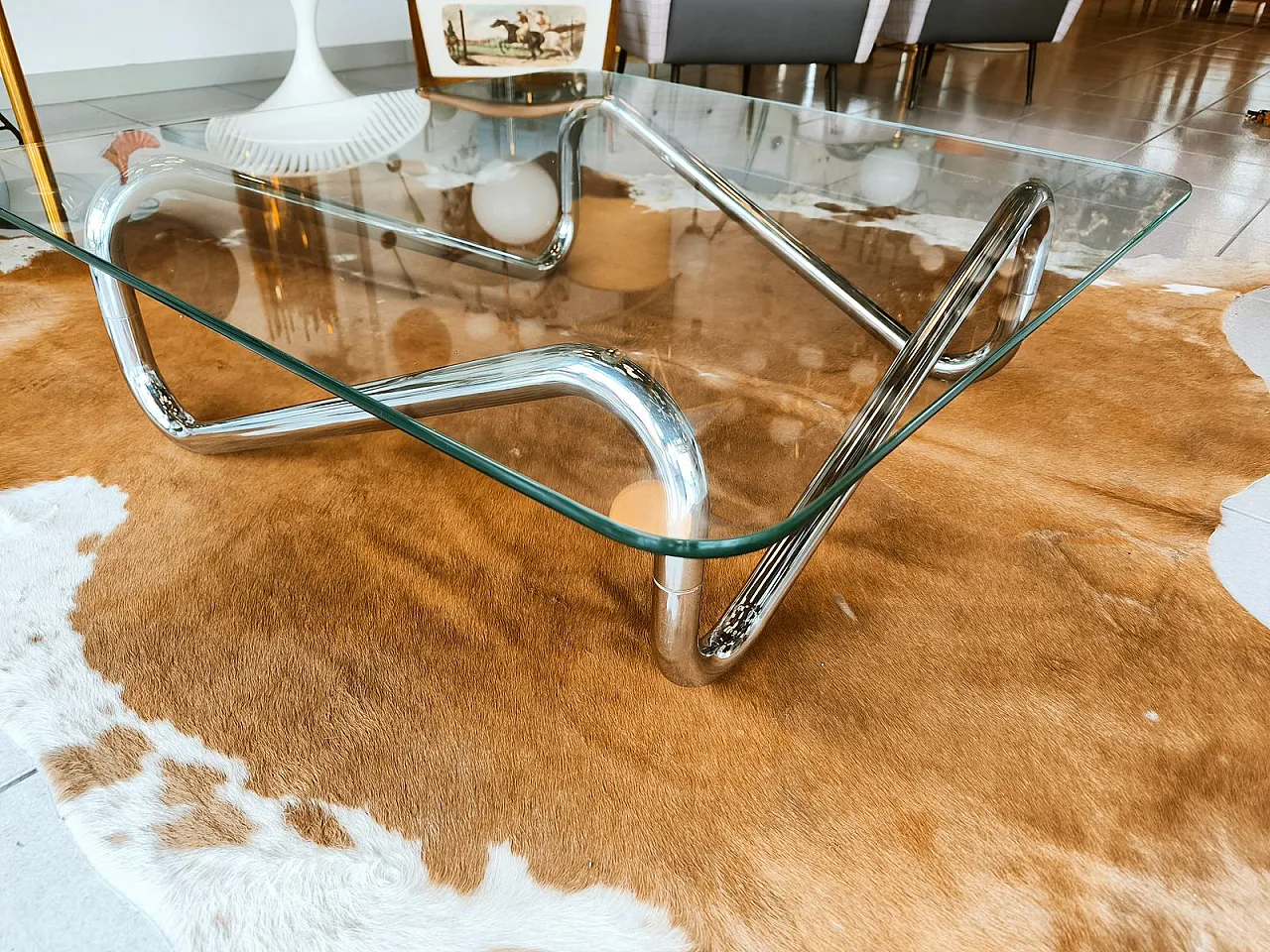 Space Age square chromed tubular coffee table, 1970s 11