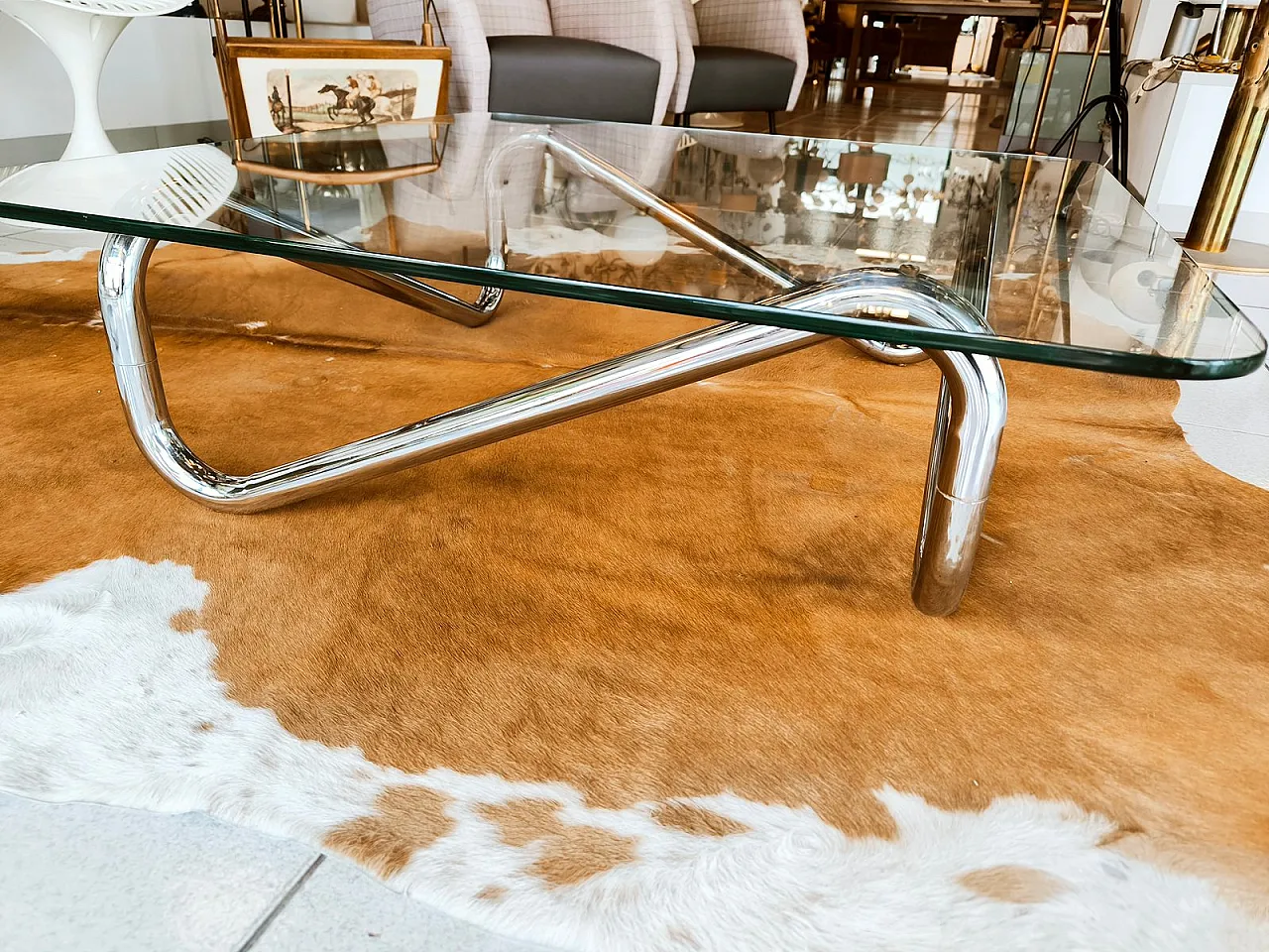 Space Age square chromed tubular coffee table, 1970s 13
