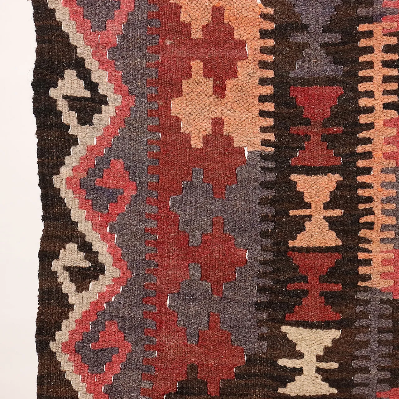 Tappeto Kilim rosso e marrone a nodo fine in lana 5
