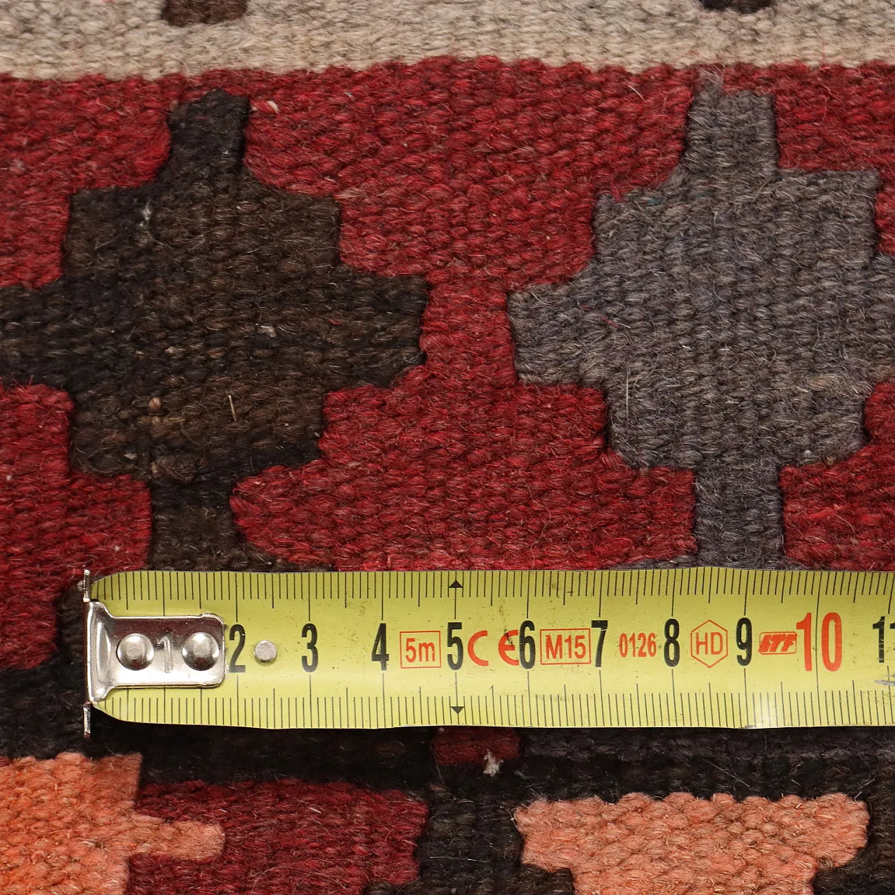 Tappeto Kilim rosso e marrone a nodo fine in lana 10