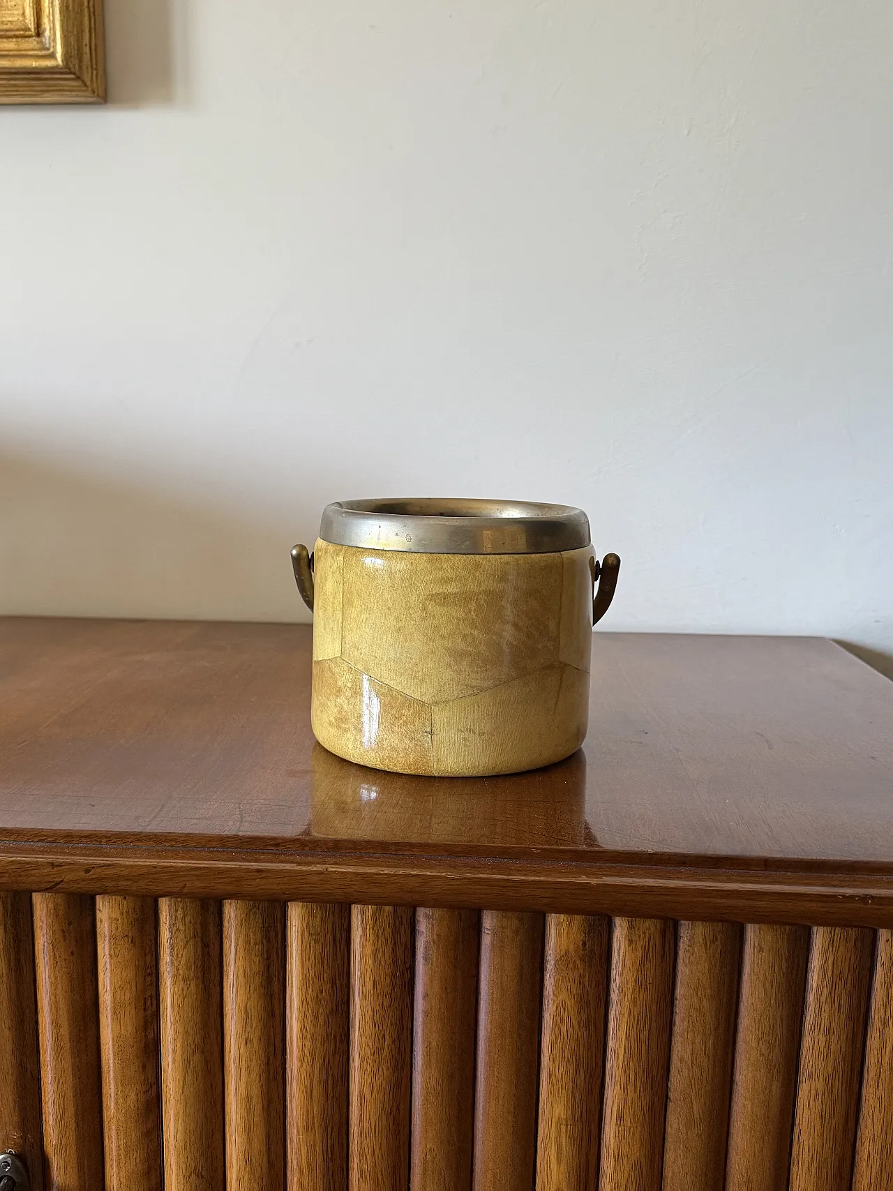 Mid-Century Cream Parchment Ice Bucket, Aldo Tura Italy 1950s 2