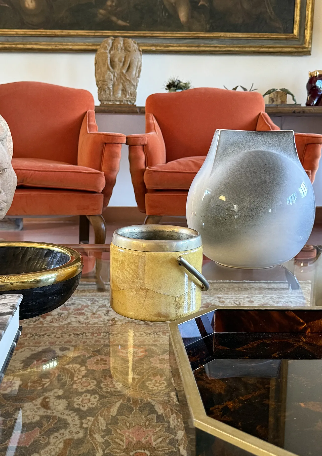 Mid-Century Cream Parchment Ice Bucket, Aldo Tura Italy 1950s 4