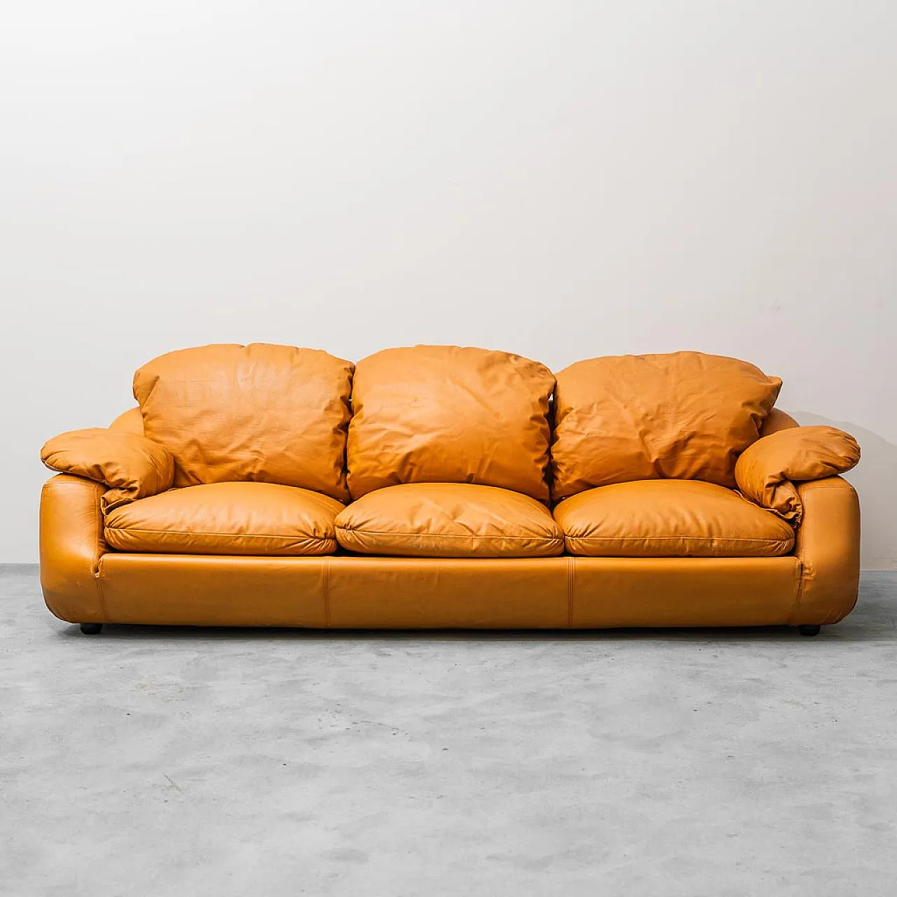 Divano 3 posti in pelle marrone, anni '70 3