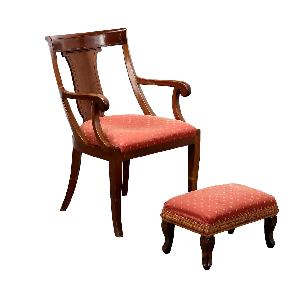 Empire-style armchair with footstool, 19th century 1
