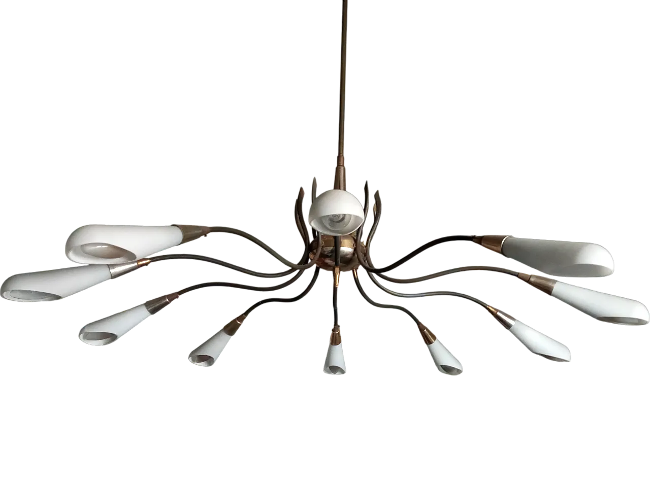 Lampadario vintage in ottone e vetro 12