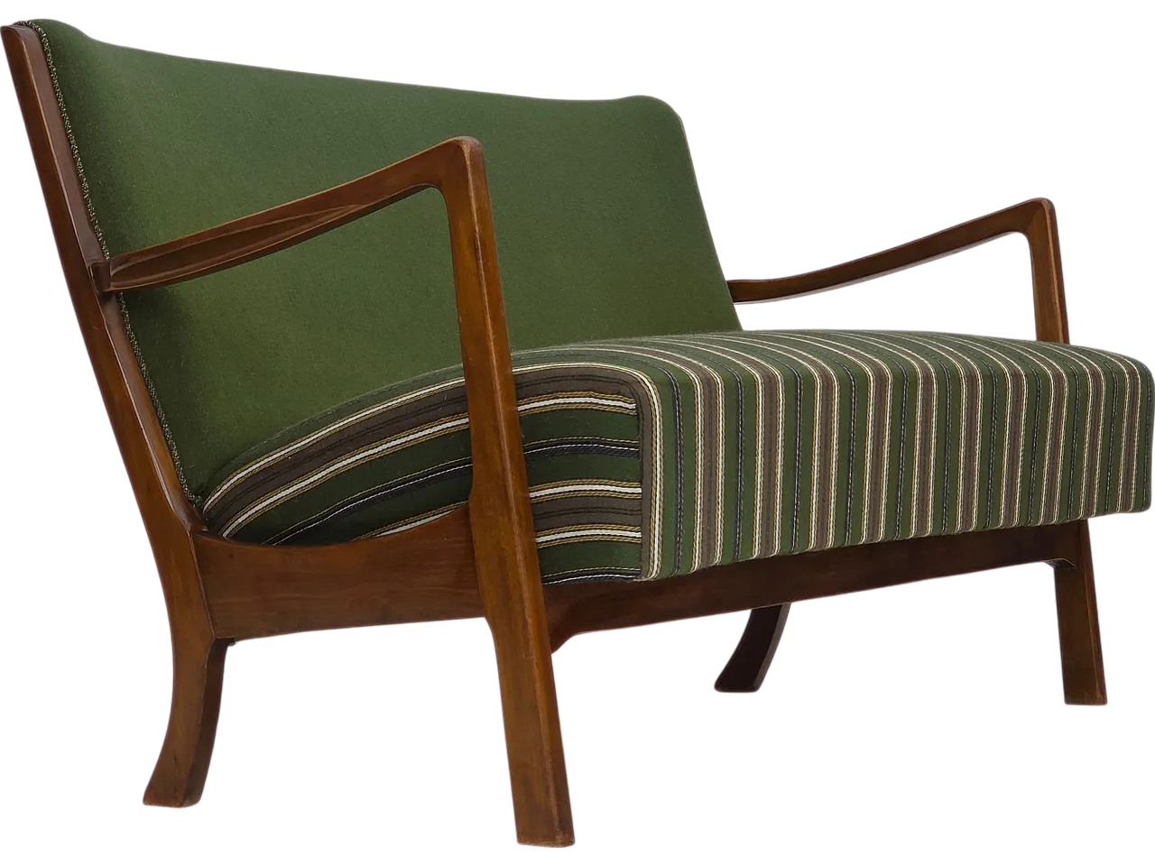 Danish 2-seater sofa wool, beech wood, 60s 19